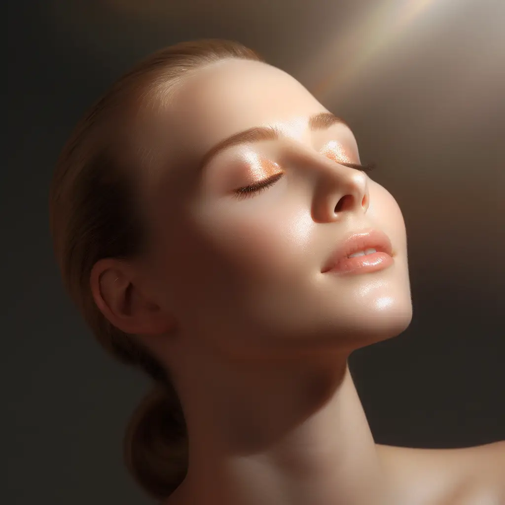 young woman with glowing skin facing sunlight