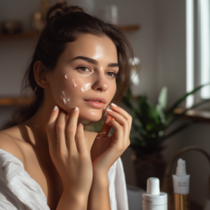 woman applying hyaluronic acid lotion on her face from BeautySmart Skin Care